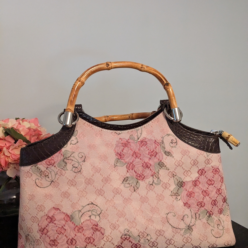 Pink and Brown Shoulder Bag with Floral Design